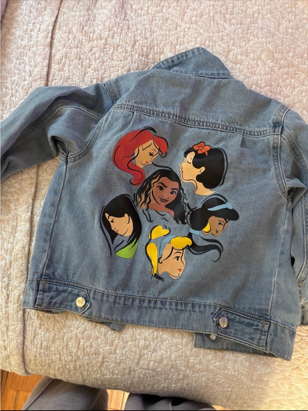 Kids Denim Jacket with Colorful Princess Back Art - Blue